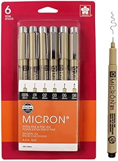 SAKURA Pigma Micron Assorted Pens, Pack of 6, Black
