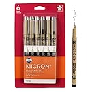 SAKURA Pigma Micron Fineliner Pens - Archival Black Ink Pens - Pens for Writing, Drawing, or Journaling - Assorted Point Sizes - 6 Pack
