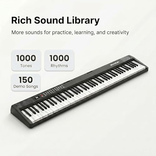 88 Key Folding Digital Piano Keyboard, Semi-Weighted Full Size Touch Sensitive Light-Up Keys, Portable Piano with Bluetooth, MIDI, 150 Demo Songs, 1000 Tones/Rhythms for Beginners and Adults — view 5