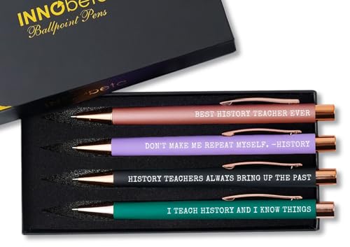 InnoBeta History Teacher Gifts, Ballpoint Pen Set of 4, Funny