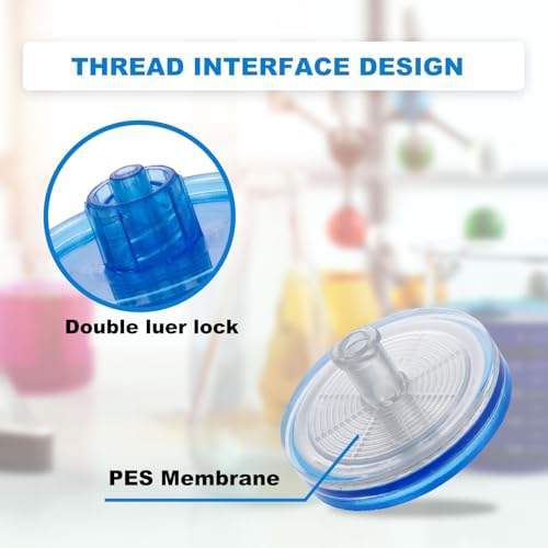 Image of 400Pcs Syringe Lab Filter, Sterile PES Hydrophilic Filters, 0.22um Pore Size, 33mm Membrane Diameter for Scientific Laboratory, Individually Packed