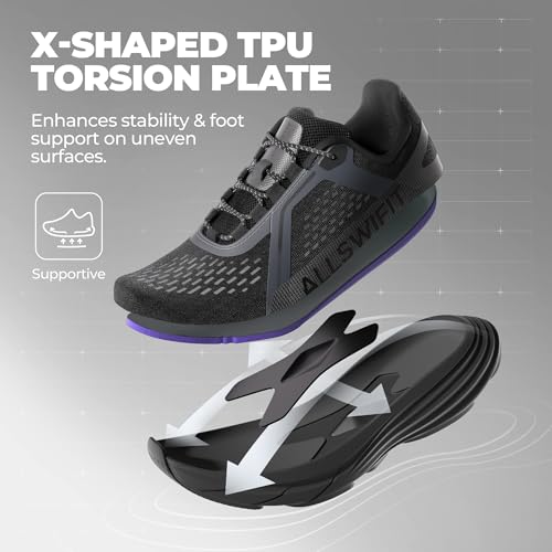 ALLSWIFIT Męskie buty do chodzenia poduszka lekkie bieganie tenis antypoślizgowe wygodne jogging trening siłownia sportowe oddychające aktywne przewiewne modne trampki, Czarny, 44.5 EU