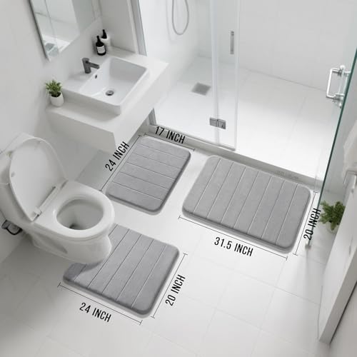 Yimobra Memory Foam Bath Mat Set 3 Pieces- Super Soft Absorbent Quick Dry Bathroom Rug Sets, Machine Washable Non Slip Floor Carpet for Tub Shower, Vanity & Toilet Base, Gray by Yimobra - Image 2