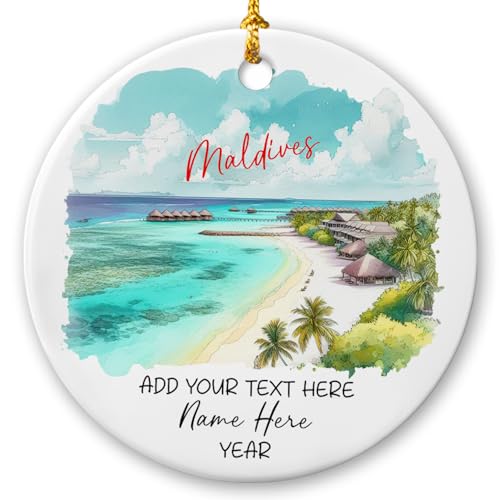 Maldives Beach Ornament Christmas 2026, Personalized Maldives Landscape Ceramic Ornament, Lily Maldives Beach Resort Xmas Ornament, Custom Your Text Name & Year, Souvenir Gift for Maldives Lovers