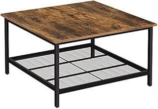 VASAGLE Coffee Table, Square Cocktail Table with Spacious Table Top, Robust Steel Frame and Mesh Storage Shelf, Industrial Style, for Living Room, Rustic Brown and Black LCT065B01