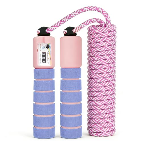 Corde à Sauter pour Enfants et Sport,Compteur et Poignées en Mousse Confortables - Corde de Fitness-Rose