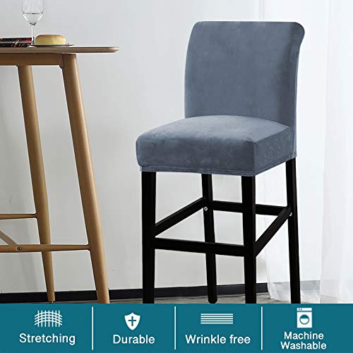 Turquoize Bar Stool Cover Counter Stool Pub Chair Slipcover For Dining Room Velvet Barstool Protector Covers Slipcover Parson Chair Covers Set Of 2, Thick Soft Modern Style, Stone Blue, 2 #TOP1