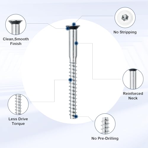 Confirmat Screws, M5 x 50mm 20 PCs, Hex Socket Drive Countersunk Furniture Connecting Self-Tapping Screw Set Carbon Steel Zinc Plated