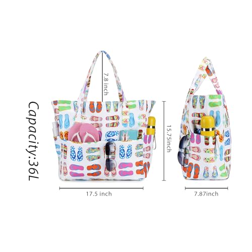 Bluboon Waterproof Beach Tote Pool Bags for Women Ladies Extra Large Gym Tote Carry On Bag With Wet Compartment for Weekender Travel (slipper)