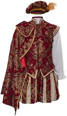 Willyacos Men's Tudor Elizabethan King Costume - Pants, Vest, Hat, Cape
