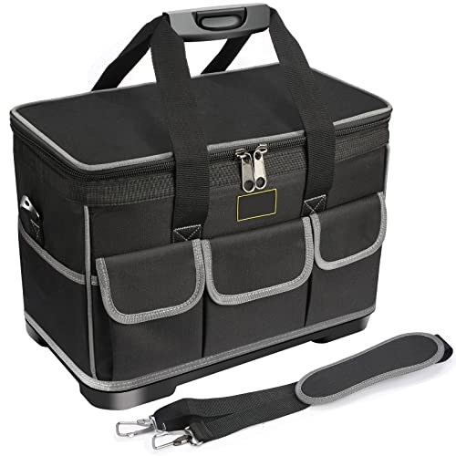 Sexyhot 16-Inch Multi-Pocket Tool Bag Organizer with Water Proof Molded Base, Adjustable Shoulder Strap,Heavy Duty Tools Storage Bag with Wide Open Mouth,Professional Tool Bag, Black