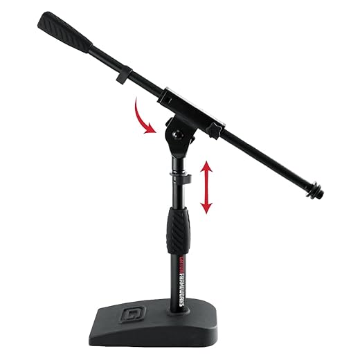 Gator Frameworks Short Weighted Base Microphone Stand with Soft Grip Twist Clutch, Boom arm, and both 3/8" and 5/8" Mounts; Base Dimensions - 4.5" X 8" (GFW-MIC-0821)