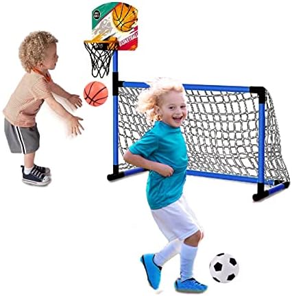 Kidoloop Kids 2 in 1 Basketball Hoop and Football Goal Set for Children, Hoop, Net, Ball, Pump Kids Basketball Hoop and Stand Girls Boys, Outdoor Indoor Activities Toy ALL in One