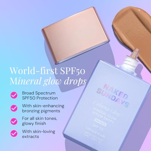 Naked Sundays CabanaGlow SPF 50 Bronzing Drops - Bronzing Glow Serum Sunscreen for Face, Hydrating Zinc Oxide Formula with Skin-Perfecting Pigments + Broad Spectrum Protection