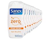 SANEX - Gel Douche Sans Savon Zéro% Peaux Sèches - Sans Colorants ni Substances Controversées - Formule Écoresponsable et Respectueuse de la Peau - Riche en agents hydratants - 500 ml - Lot de 12