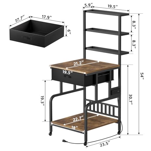 MILEFA 3D Printer Stand with Filament Storage,3D Printer Rack with Storage Drawer，Heavy-Duty 3D Printers Table with Power Outlet，for ABS/PLA/TPU Spools, Home Office Studio Rustic Brown by MILEFA - Image 2