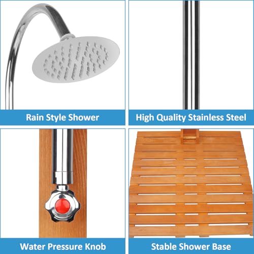 Outdoor Shower Kit Portable Outdoor Shower Wood Outside Shower Outdoor Pool Shower with Chassis Board Outdoor Shower Kit for Backyard, Poolside, Patio - Thumbnail 2