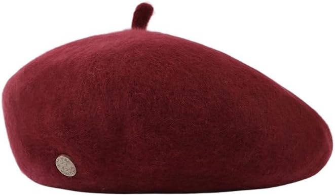 Woolen Beret, Vintage Women's Autumn and Winter, high-end Fashion, Versatile Painter's hat (Burgundy)