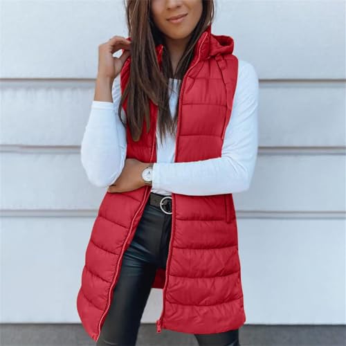 Long Vest for Women Sleeveless Quilted Full Zip Hooded Winter Vests Jacket - image 4