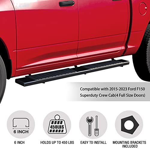 Comnova Pair Running Board Nerf Bar Compatible With 15-23 Ford F150 Crew Cab(4 Full Size Doors) Side Steps,Width 6 Inches H Style Truck Step Nerf Bars Side Step Black #TOP6