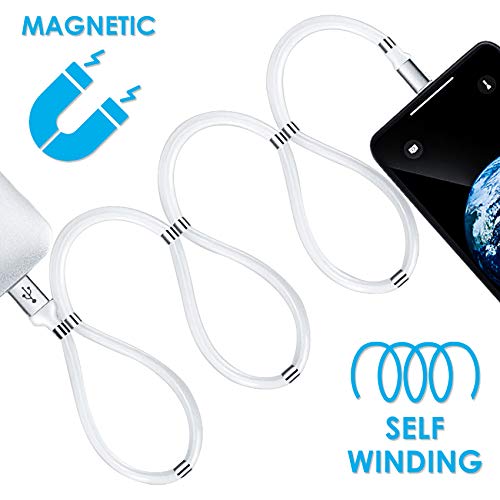 Aduro Magnetic Self Winding Fidget Lightning Iphone Charger Cable Mfi Certified Charging Cable Cord For Iphone 12 11 Xs Max Xr X 8 Plus 7 Plus 6S 6 Plus Se 2020 5S Ipad Pro Ipod Airpods 3 Foot (White) #TOP3