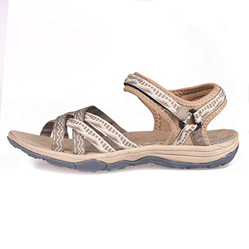 Grition Women Hiking Sandals, Girls Outdoor Sport Water Shoes Summer Flat Cross-Tied Sandals Open Toe Adjustable Walking Shoes Black Pink Gray Sand (10 Us/41 Eu, Coffee/Sand) #TOP2