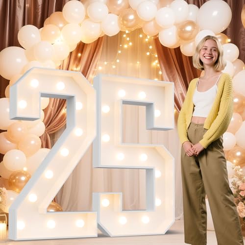 Ledido Easy-Assemble 4FT Warm White Marquee Light Up Number 25 for Birthday