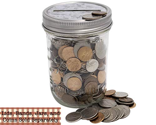 Coin Slot Bank Galvanized Metal Lid Inserts for Mason, Ball, Canning Jars (10 Pack, Wide Mouth) - Thumbnail 2