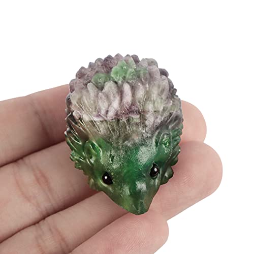 Artistone Rainbow Fluorite Crystal Hedgehog Statue Hand-Carved Gemstone Hedgehog Gift Healing Crystal Animals Figurine Collection For Home Decoration Valentine's Day Mother's Day New Year Gift #TOP1