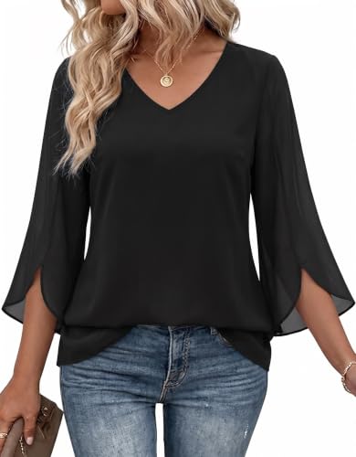 Image of HOTOUCH 3/4 Sleeve Tops for Women UK Elegant Summer Chiffon Blouses Dressy