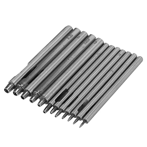 12PCS Leather Hole Punch cutting machine Set 0.5 5mm, Steel Hollow Punch Tool for Leather, Watch Bands, Belts, Perforation, 12 Different Punch Sizes