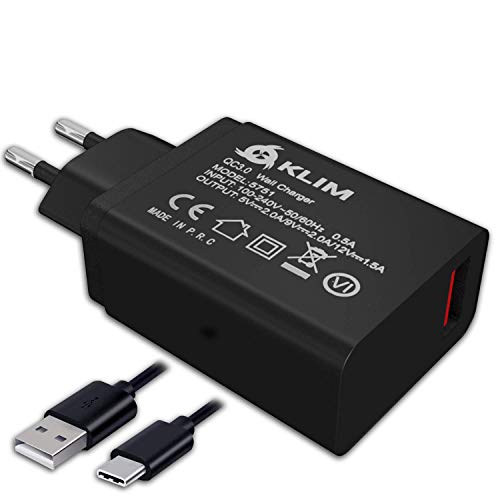 KLIM Chargeur Rapide - Chargeur de Type C pour Smartphone, Ordinateur Portable, Tablette ET Autres - Inclut Un Long Câble USB-C (78IN) - Port de Charge USB 10 W