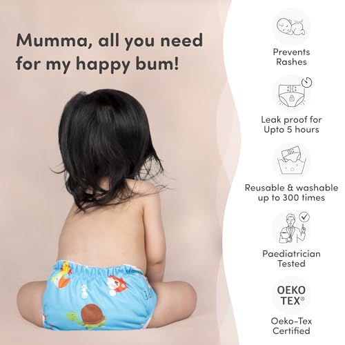 Image of Mylo Leak Proof Baby Cloth Diaper Combo (3 Diaper & 3 Inserts) for 3 Months to 3 Years Babies | Oeko Tex Certified Washable & Reusable Baby Cloth Diaper | Free Size - Twinkle, Abc, Rainbow