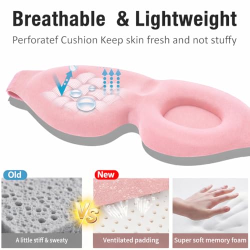 Image of Lyrovo 3D Contoured Eye Mask for Sleeping Men & Women | Soft Adjustable Sleep Mask for Eyes | Comfortable Eye Cover for Sleep, Travel & Meditation | Black Eye Sleeping Mask for Deep Rest (Baby Pink)
