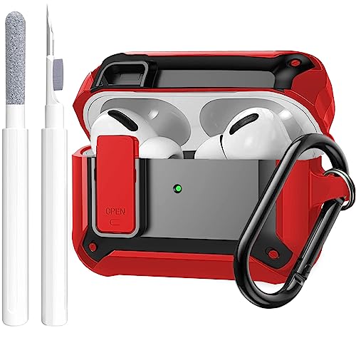 OTOPO Airpods Pro 2 Case Cover Men Lock with Cleaning Kit, Protective Cover with Cleaning Pen Compatible with Airpod Pro Case, Shockproof Rugged Shell for Air Pods Pro 2nd/1st Charging Case Red/Black