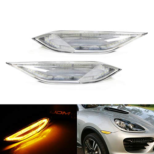 iJDMTOY Euro Style Clear Lens Full Amber LED Front Side Marker Light Assemblies Compatible With 2011-14 Porsche Cayenne