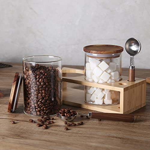 Kkc Home Accents Vacuum Sealed Sugar Coffee Container Set With Spoon For Countertop,Glass Sealed Jar Canisters With Wood Lids For Loose Leaf Tea,Sugar,Salt,25 Fluid-Oz #TOP2