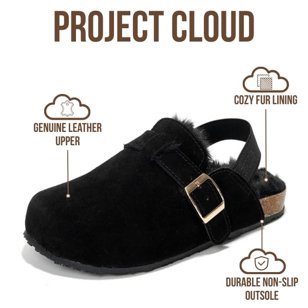 Image of Project Cloud Kids Clogs 100% Genuine Leather with Natural Cork Footbed & Memory Foam Insole Arch Support - Non-Slip Clogs for Kids - Slippers Sandals for Boys & Girls Footwear