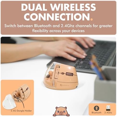 X9 Performance Wireless Vertical Ergonomic Mouse - Click with Capybara - (BT + 2.4G) Up to 4000 DPI, 6 Button, Rechargeable - Bluetooth Ergonomic Vertical Mouse Wireless - for Mac and PC - Brown - 3