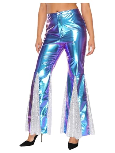 Pantalon cloche paillettes vintage evase avec finitions metalliques brillantes