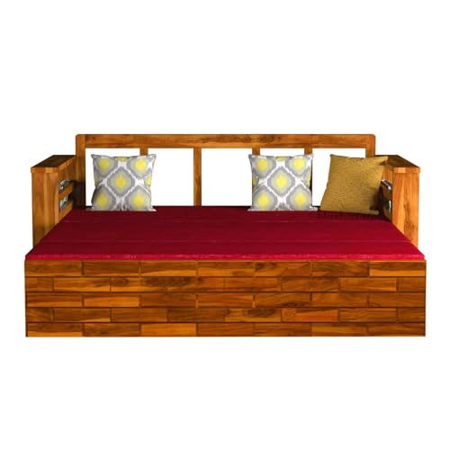 Image of Mamta Furniture Solid Sheesham Wood Sofa Cum Bed Furniture Set with Storage and 40 Density Cushions for Living Room, Bedroom, Drawing Hall Honey Finish Queen