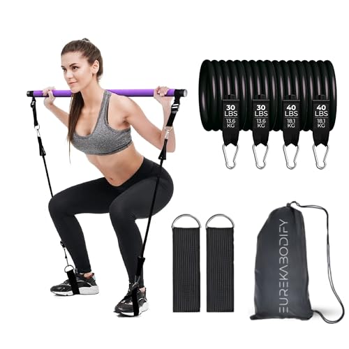 EUREKA BODIFY Barra per Pilates – Fitness – Smontabile – Con elastici – Barra Pilates per allenamento a casa