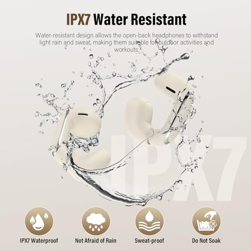 Image of Clip On Ear buds, Open Ear Headphones, Bluetooth 5.4 HiFi Stereo Clip Earbuds, 42H, LED Display Wireless EarBuds, Comfortable Lightweight, IP7 Waterproof Earphones, Earbud for Workout Running, White