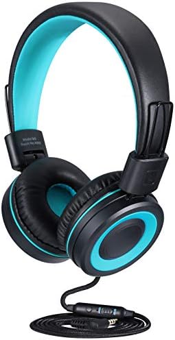 POWMEE M3 Kids Headphones with Microphone Lightweight Foldable Adjustable Stereo Bass On-Ear Headphones with 1.3 M Tangle-Free Cord for smartphons Tablets MP3/4 with 3.5mm Jack Device(Black)