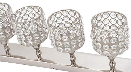 Deco 79 Aluminum Pillar 5 Crystal Sleeve Candelabra, 21" X 3" X 6", Silver #TOP3