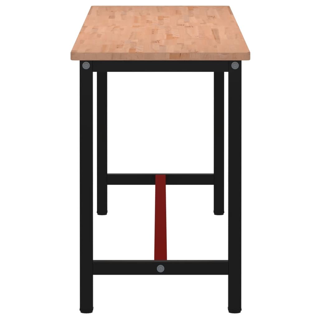 Banco de trabajo de madera maciza de haya con estructura de metal, 220 x 55 x 81,5 cm, robusta mesa de trabajo para taller, garaje, sala de hobby, con gran placa de madera y espacio de