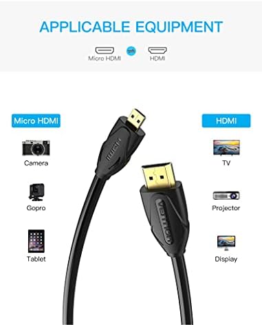 VENTION Micro HDMI to Standard HDMI 2.0 Cable, 4K@60Hz High Speed HDMI Type D to HDMI Type A Cable Support 3D, Ethernet, HDR, ARC, Compatible with Raspberry Pi 4, HERO 7/6/5, Cameras (3M)