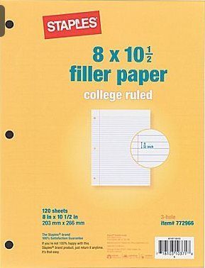 8 X 10 1/2 Filler papier – College ligné 3 trous 120 feuilles (lot de 3)