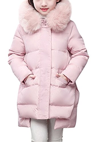 Preisvergleich Produktbild Meridiaga Mädchen Asymmetrisch Daunenmantel Steppjacke Wintermantel verdickte Winterjacke (150, Pink)