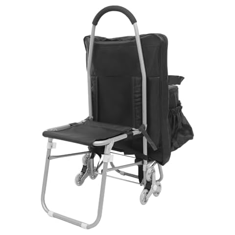 PSUFURV Shopping Cart with Seat, with Wheels Folding Chair for Art Student Equipped with a Detachable Painting Storage Bag Suitable for Grocery Shopping, Outdoor Painting, Etc (Black) Cover